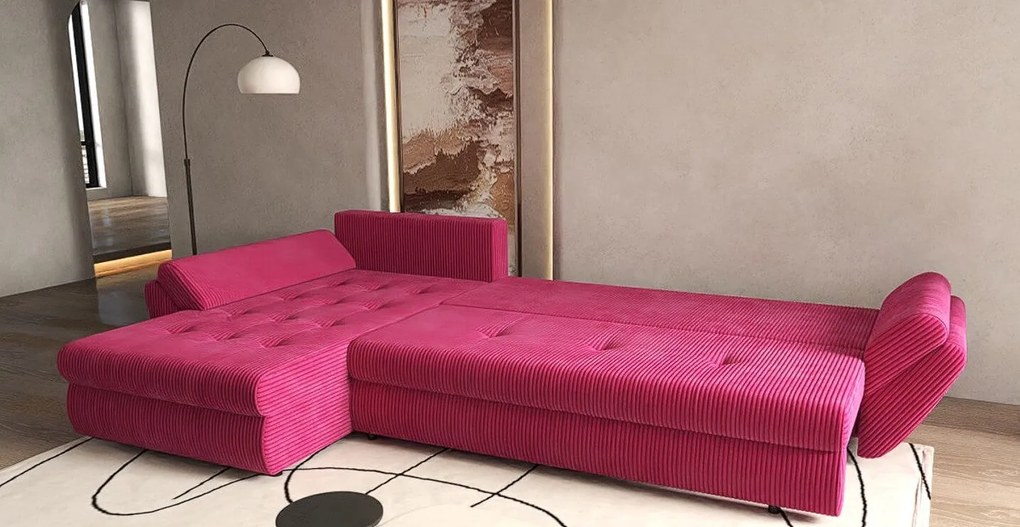 Colțar extensibil dumonde cu ladă de depozitare si sezut confortabil din spuma high-density, Loana XL Zoom Rosu II 335x185 cm