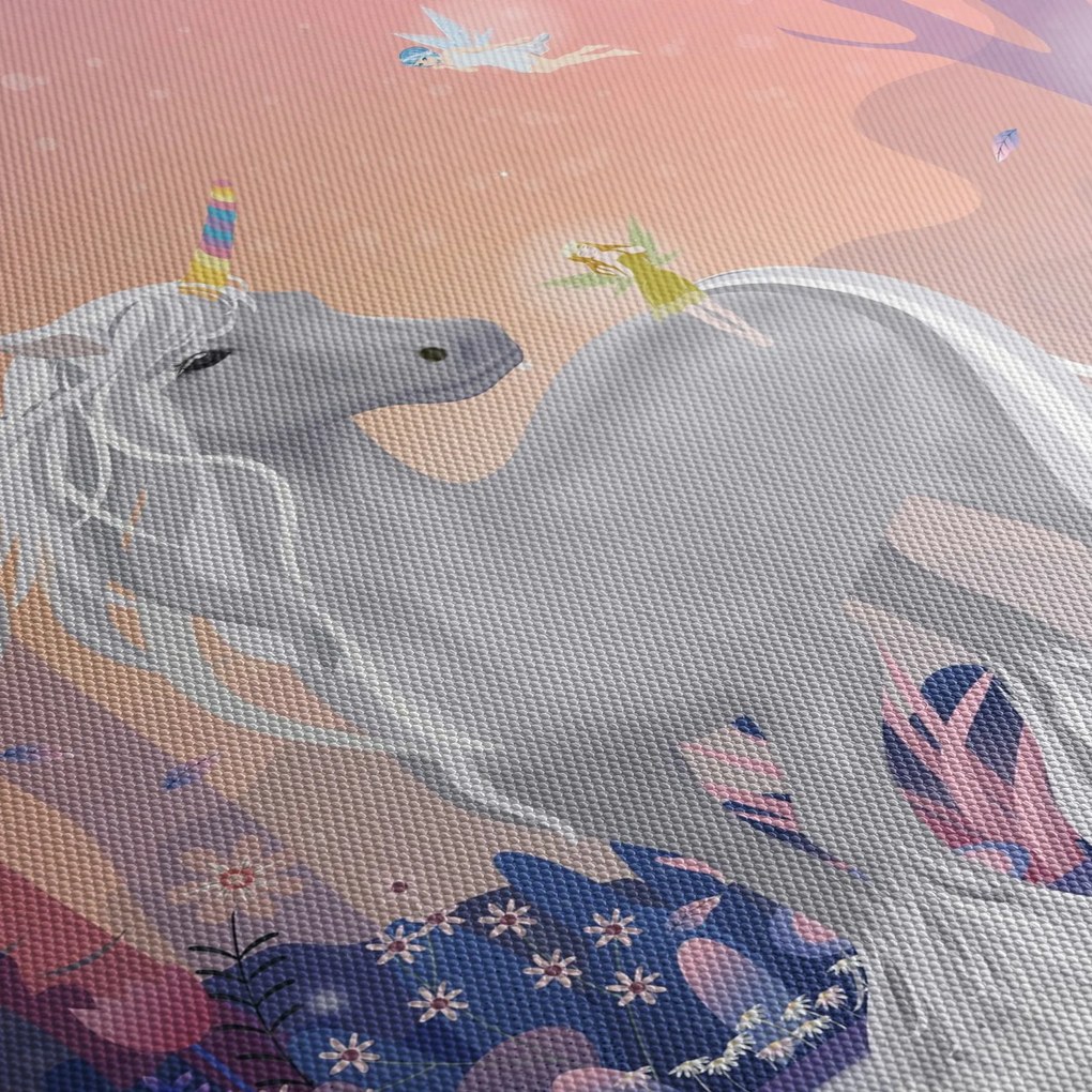 Tablou - Unicorn în pădurea fermecată (cu ceas) (90x30 cm)