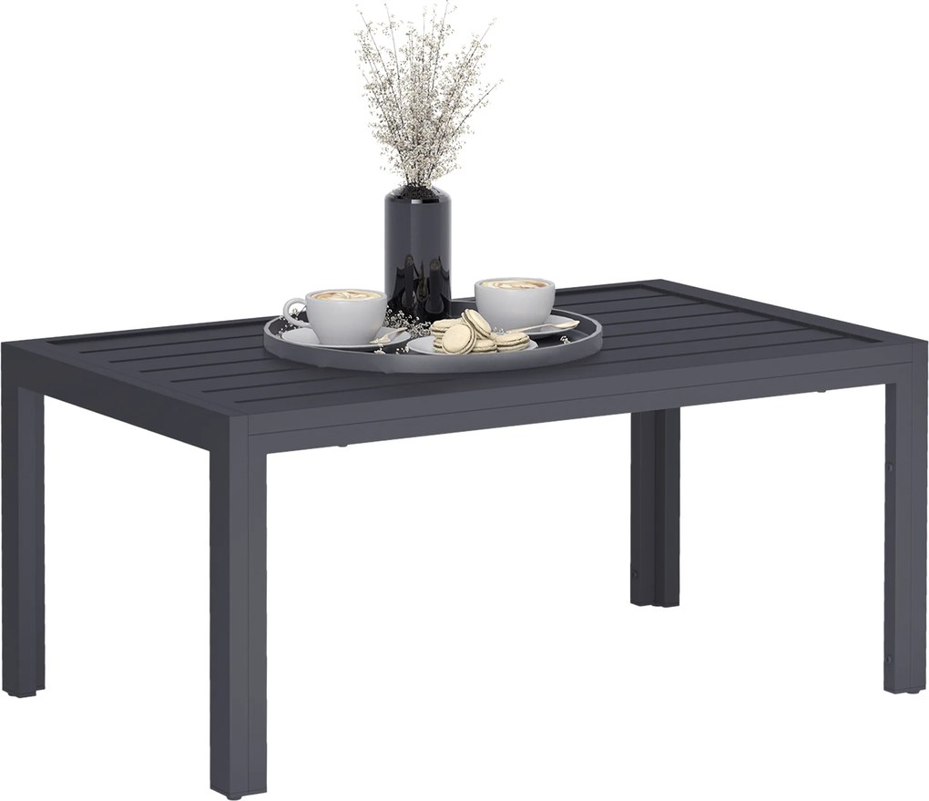 Outsunny Masă joasă de grădină, masă auxiliară de terasă dreptunghiulară, cadru din oțel, blat cu lamele, 101,5 x 61 x 46 cm, gri | Aosom Romania