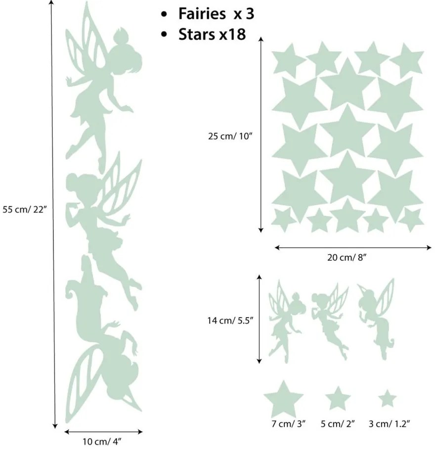Set autocolante fosforescente de perete Ambiance Fairies and Stars