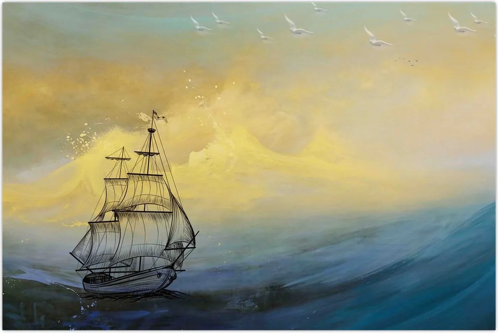 Tablou - Pictură barcă pe mare (90x60 cm)