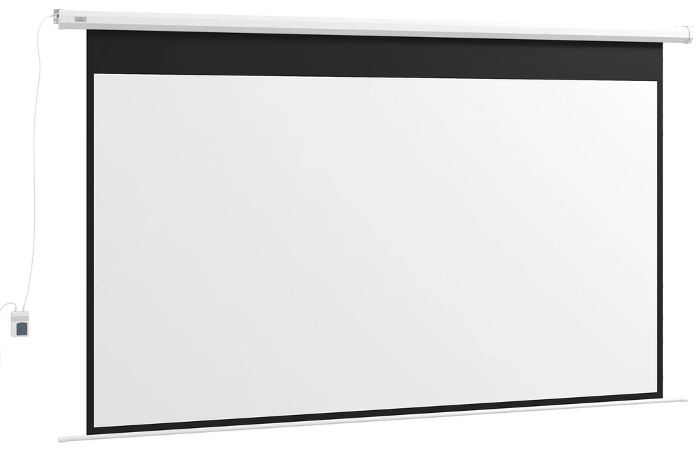 HOMCOM Ecran Proiector 120", Motorizat cu Telecomandă, Montaj pe Perete sau Tavan, Ideal pentru Acasă și Birou, 293,5x8x176 cm, Alb | Aosom Romania