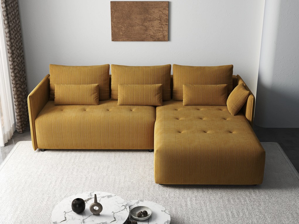 Colțar extensibil dumonde cu ladă de depozitare si sezut confortabil din spuma high-density, Malta Zoom Mustar 235x185 cm