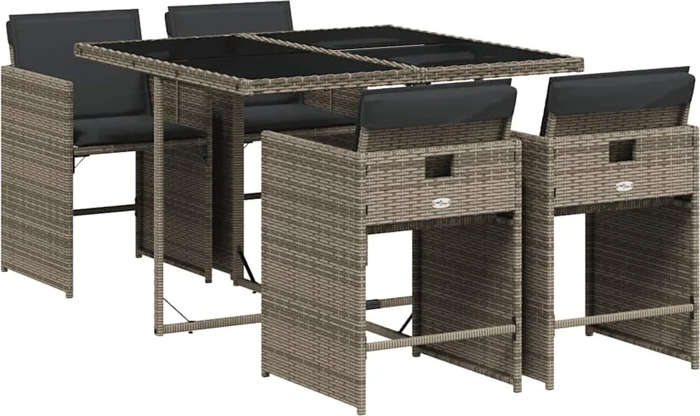 vidaXL Set mobilier de grădină cu perne, 5 piese, gri, poliratan