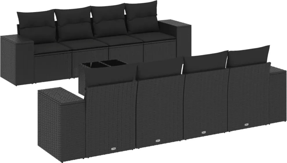 vidaXL Set mobilier de grădină cu perne, 9 piese, negru, poliratan