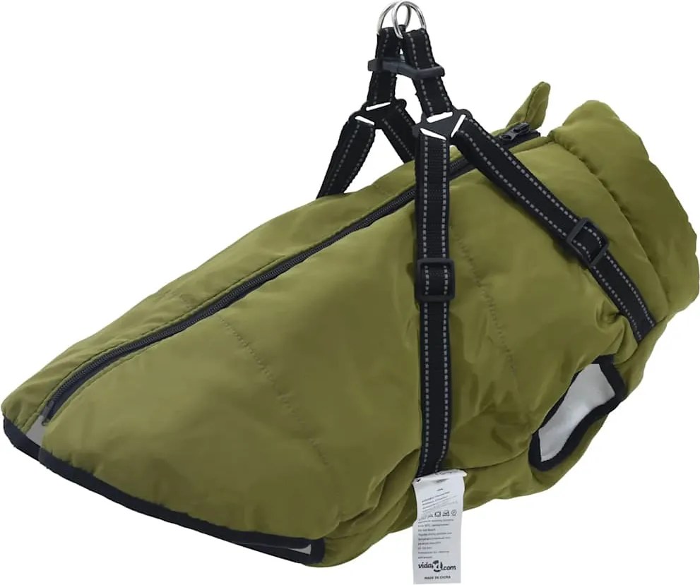vidaXL Haină câini cu ham impermeabilă reflectorizantă, verde kaki L68