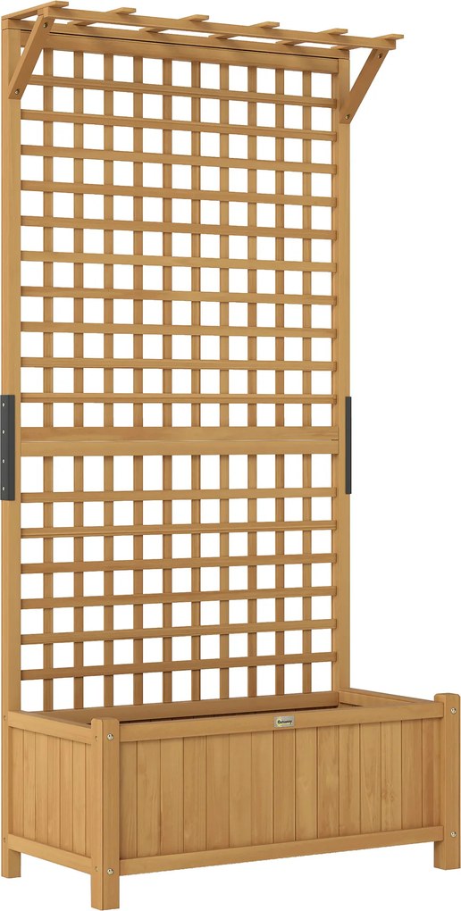 Outsunny Jardinieră înălțată cu Spalier și Acoperiș, Ghiveci, Strat de Flori, rezistent la intemperii, Lemn, 90 x 45 x 183 cm, Maro | Aosom Romania