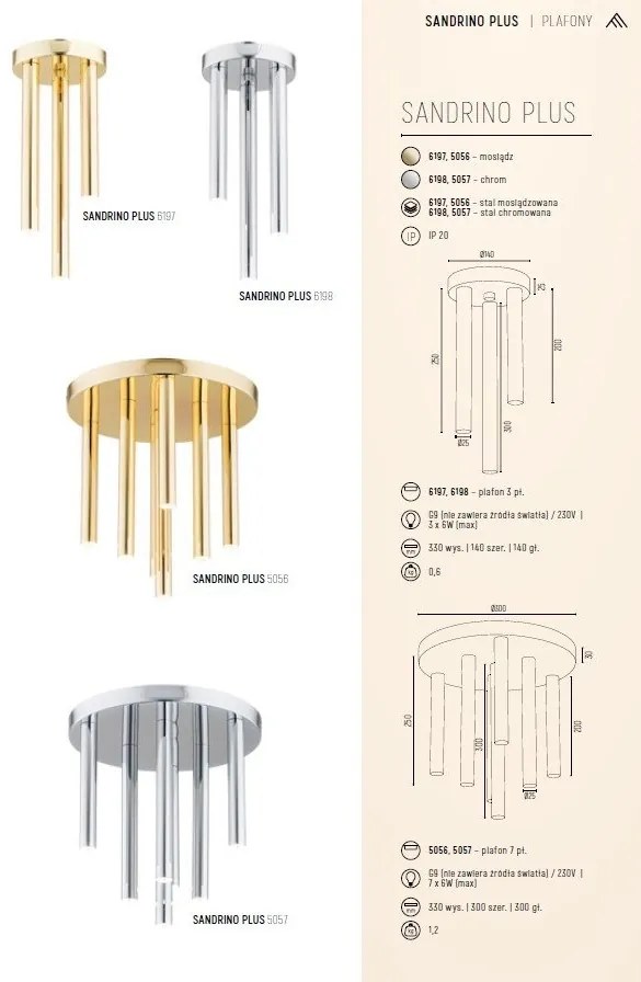 Plafoniera cu 3 surse de iluminat design modern Sandrino crom 14cm