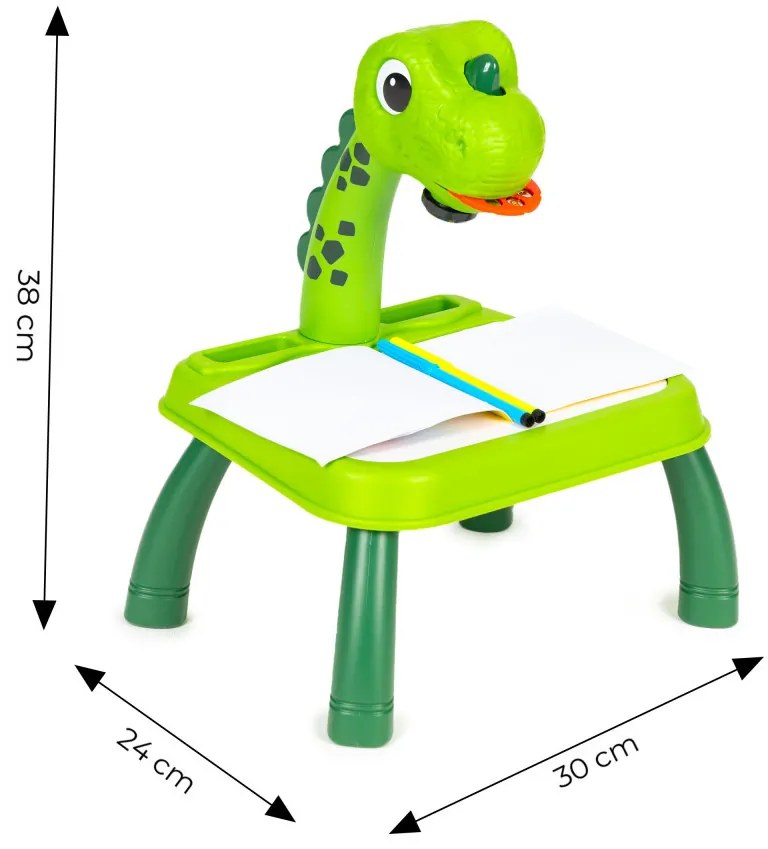 Planșă de desen dinozaur proiector 12 markere 24 modele verde