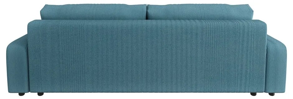 Canapea turcoaz extensibilă, cu spațiu de depozitare, cu tapițerie din catifea reiată 234 cm Sara – Ropez
