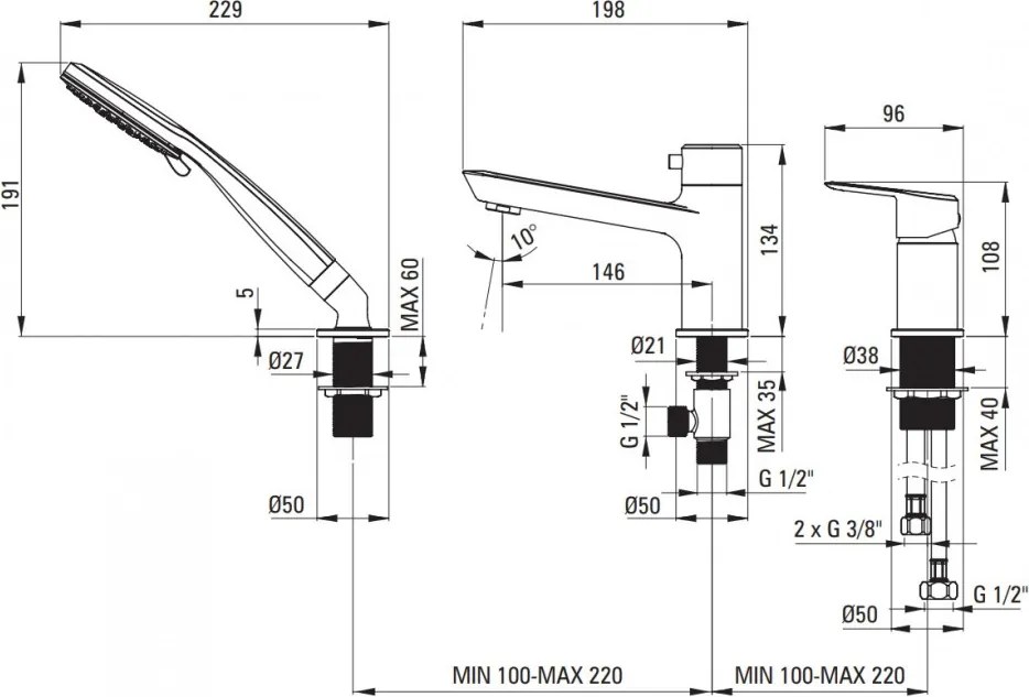 ARNIKA Baterie pentru Cadă cu 3 Orificii -finisaj crom - BQA_013M