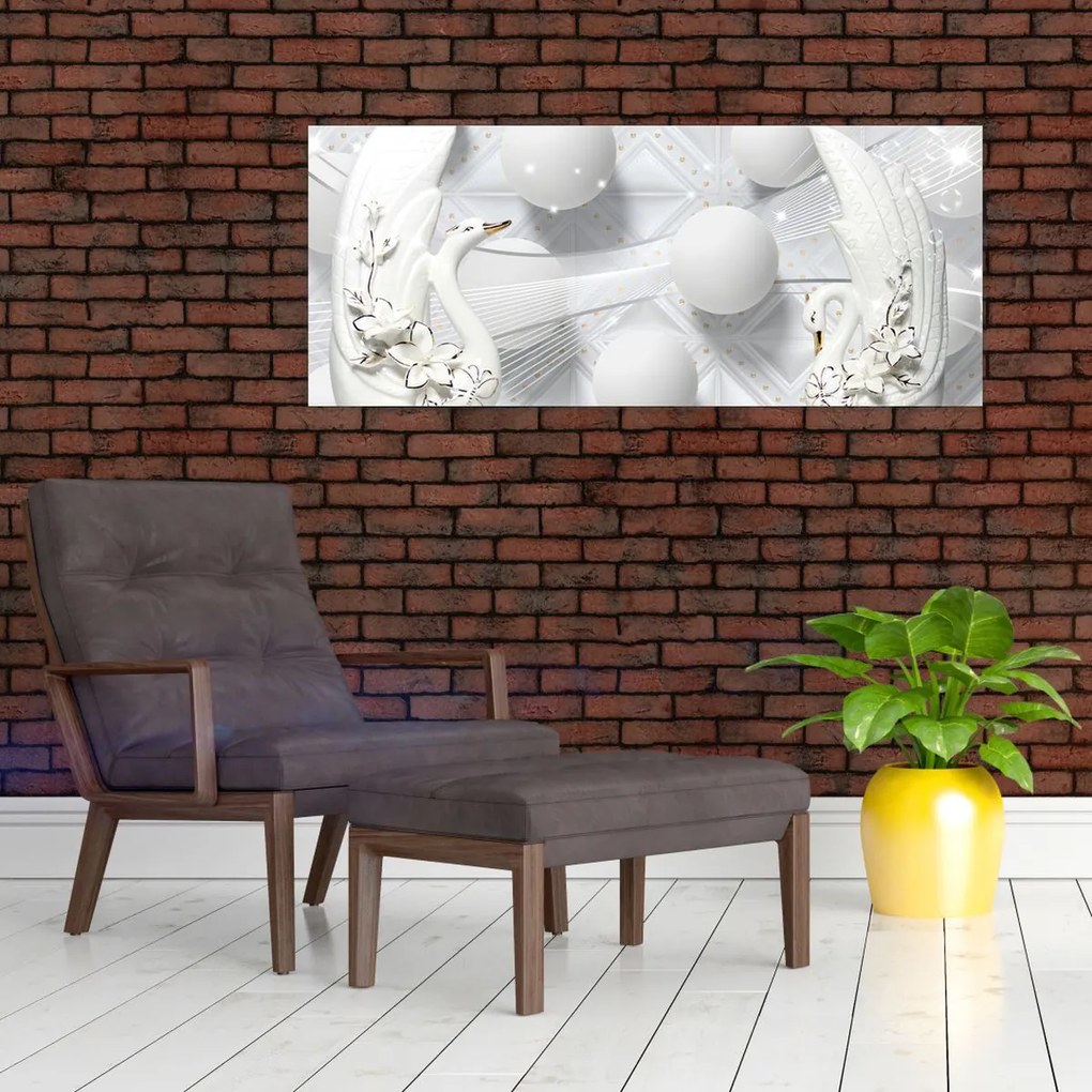 Tablou - Lebăda de aur pe apă (120x50 cm)