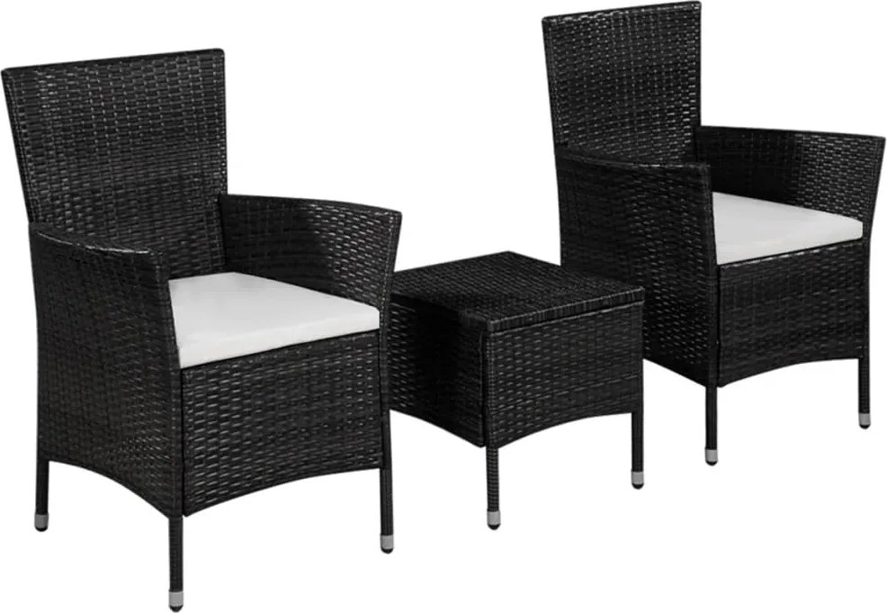 vidaXL Set mobilier bistro, 3 piese, negru, poliratan