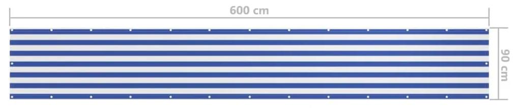 Paravan de balcon, alb si albastru, 90x600 cm, tesatura oxford Alb si albastru, 90 x 600 cm