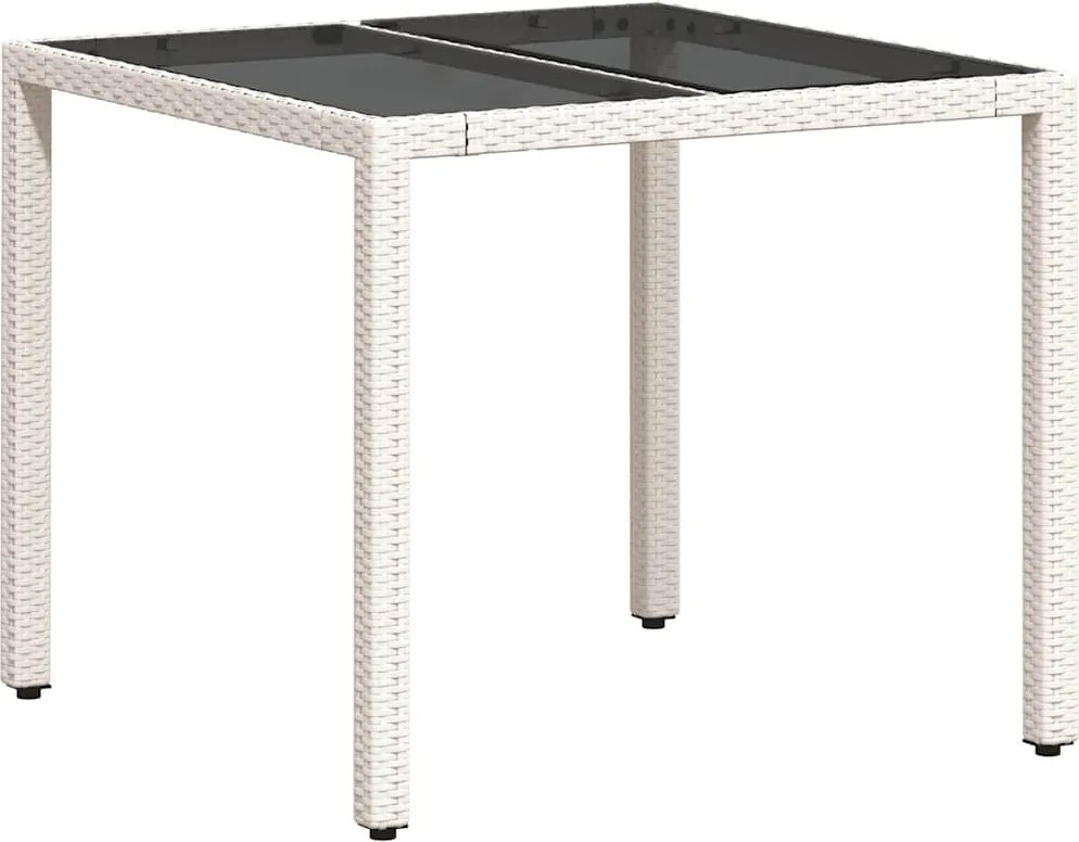 vidaXL Masă grădină cu blat din sticlă, alb, 90x90x75 cm, poliratan