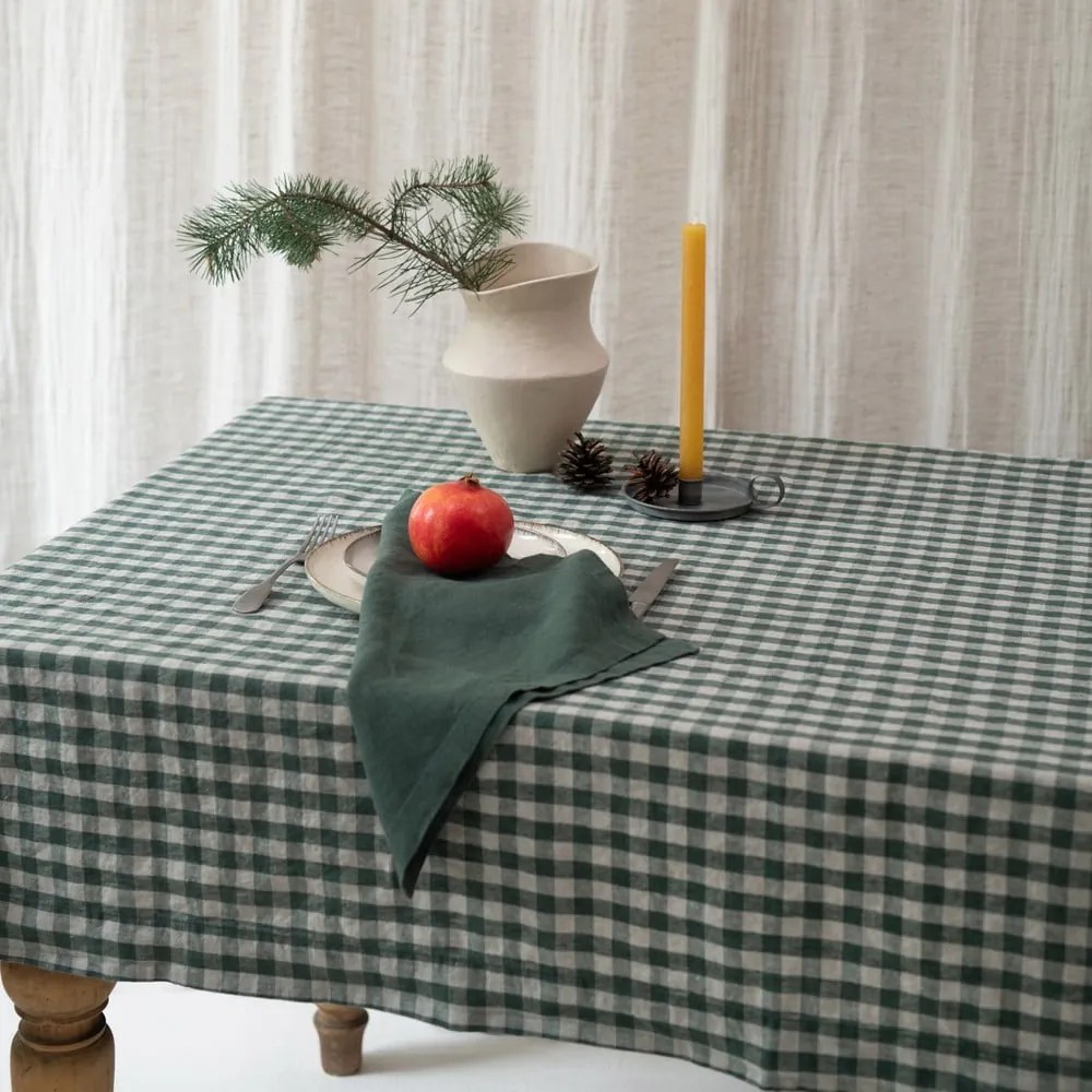 Față de masă din in 140x200 cm Forest Green Gingham – Linen Tales