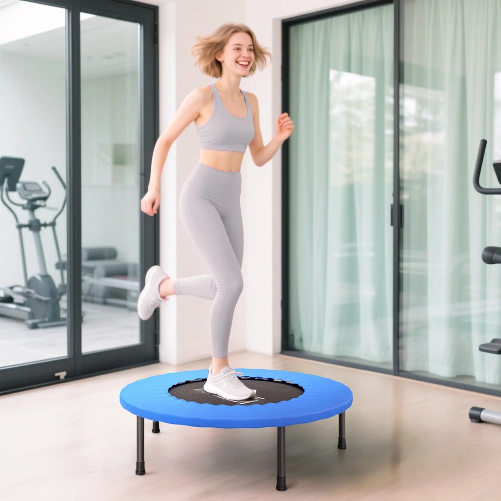 HOMCOM Trambulină Fitness Ø81 cm, Trambulină din Oțel cu Protecție de Margine și 28 de Arcuri pentru Exerciții în Interior și Exterior, Suportă 100 kg, 81x81x22,5 cm, Negru și Albastru | Aosom Romania