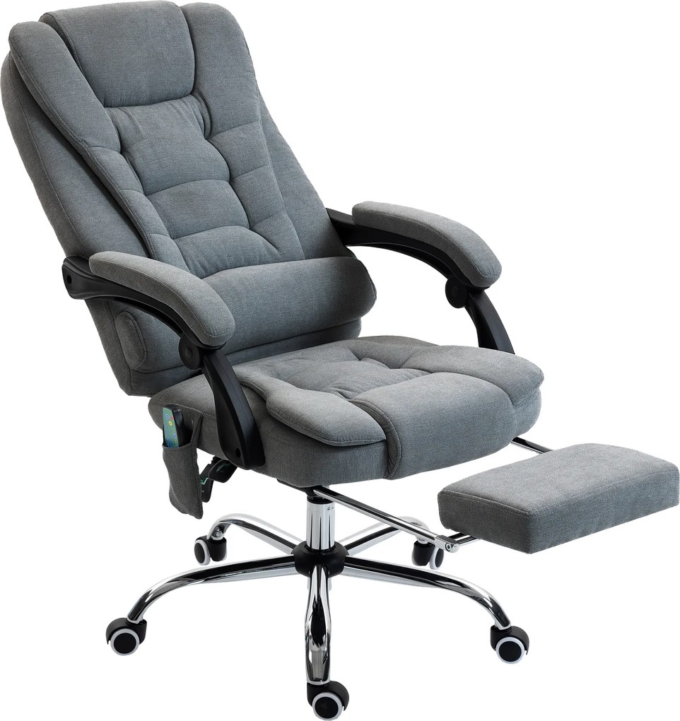 Vinsetto Scaun de birou cu masaj și încălzire, scaun de birou, înălțime reglabilă, spătar înclinat, 65x70x111-119 cm, gri | Aosom Romania