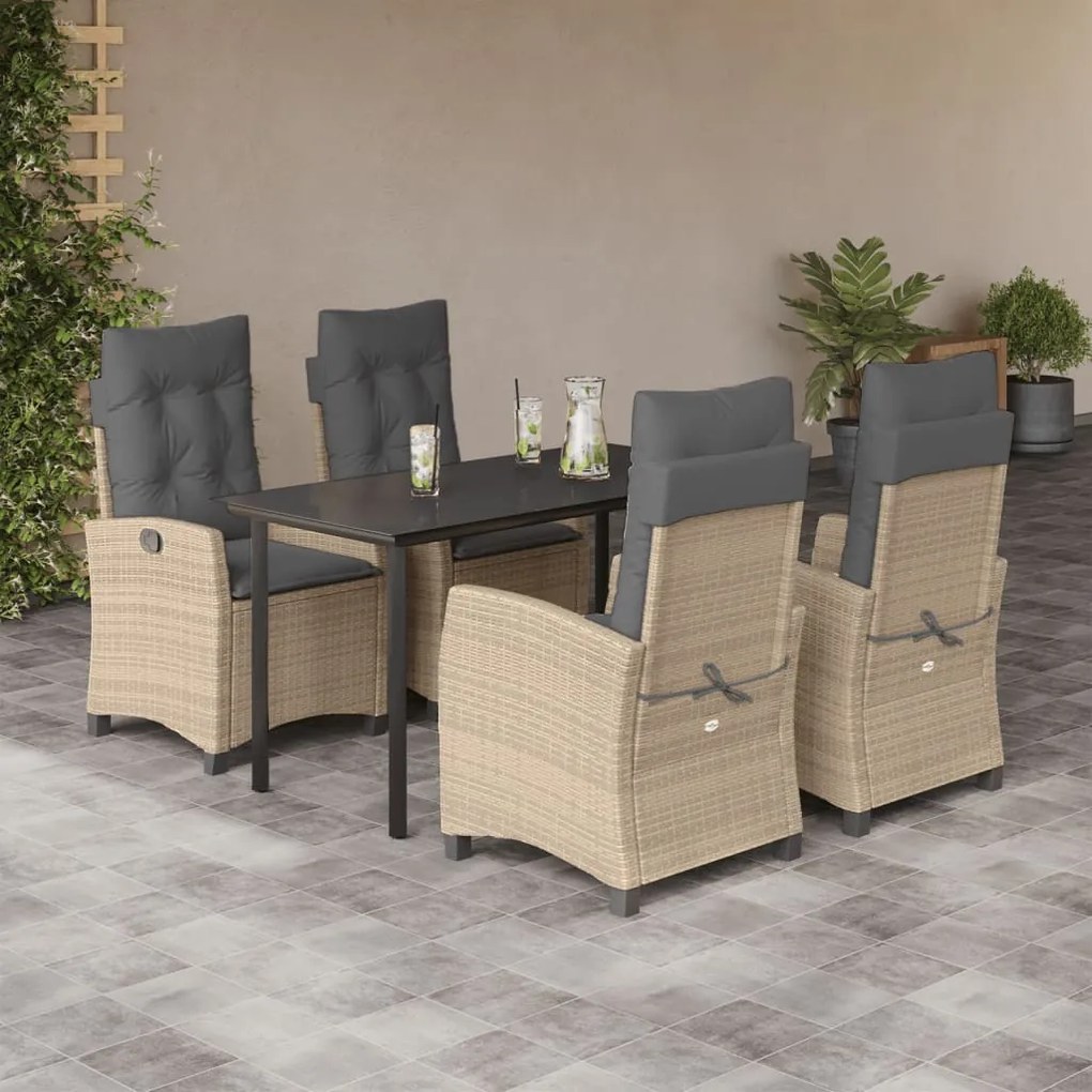 vidaXL Set mobilier pentru grădină, 5 piese, cu perne, bej, poliratan