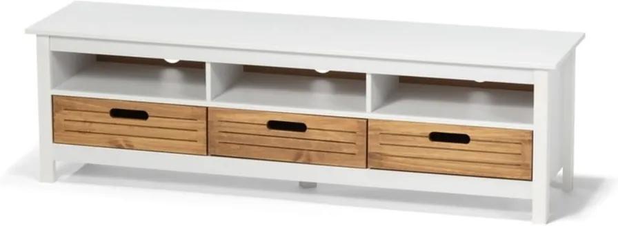 Comodă TV din lemn de pin și 3 sertare loomi.design Ibiza, alb