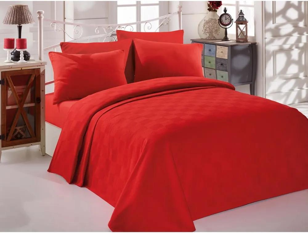 Set cuvertură din bumbac, cearceaf și față de pernă pentru pat dublu EnLora Home InColor Red, 160 x 235 cm, roșu