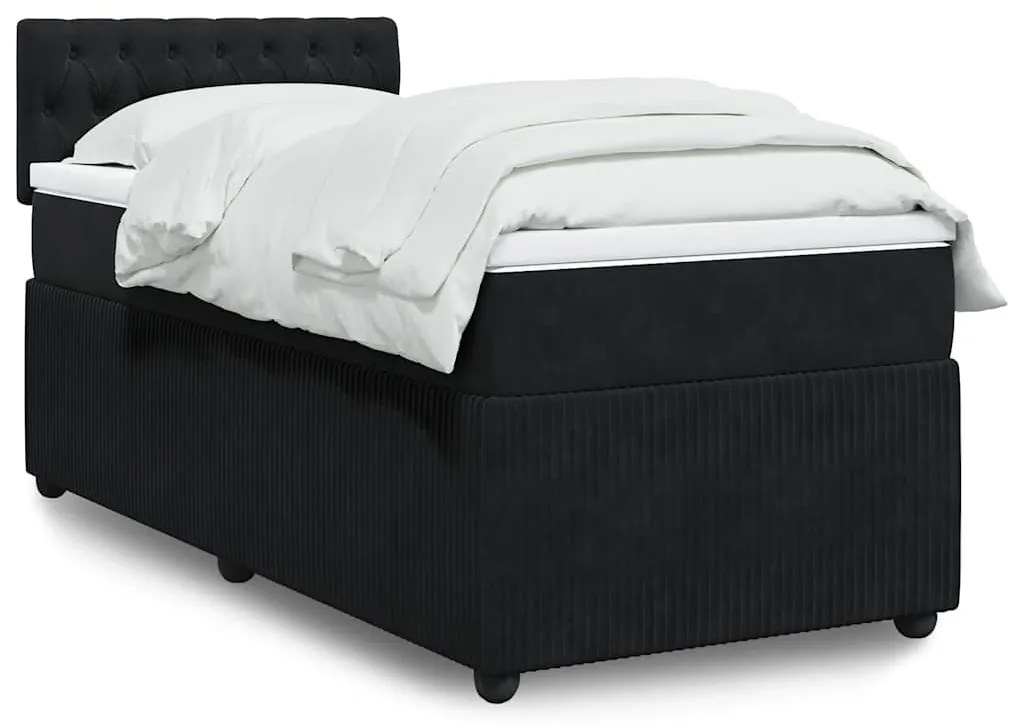 vidaXL Pat box spring cu saltea, negru, 80x200 cm, catifea