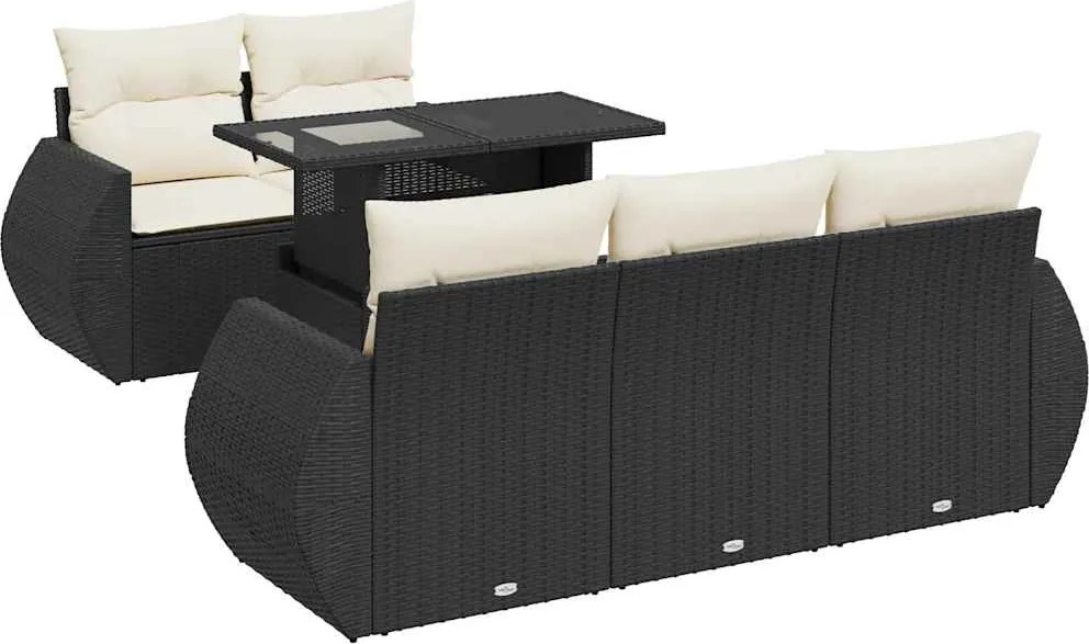 vidaXL Set mobilier de grădină cu perne, 6 piese, negru, poliratan