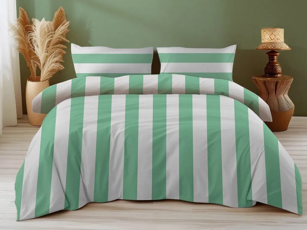 Lenjerie de pat din bumbac STRIPES alb-verde Dimensiune lenjerie de pat: 70 x 90 cm | 140 x 200 cm