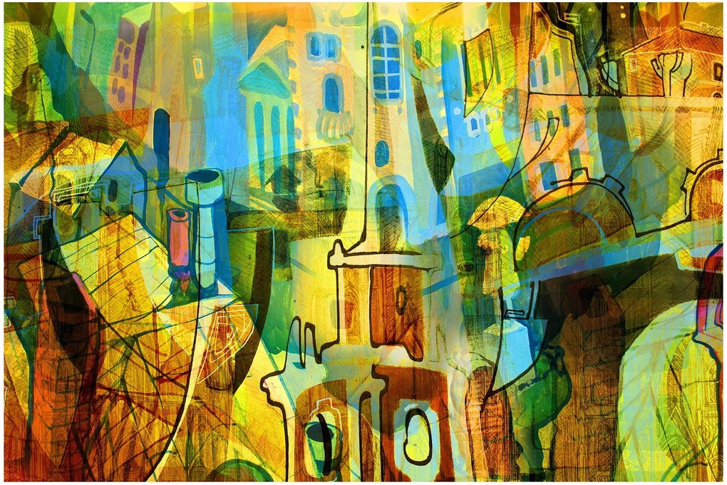 Tablou - Arhitectură, abstractizare cubistă (90x60 cm)
