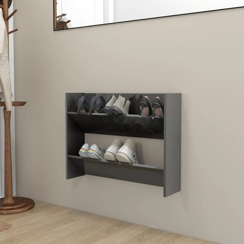 vidaXL Pantofare de perete, gri extralucios, 80x18x60 cm, PAL