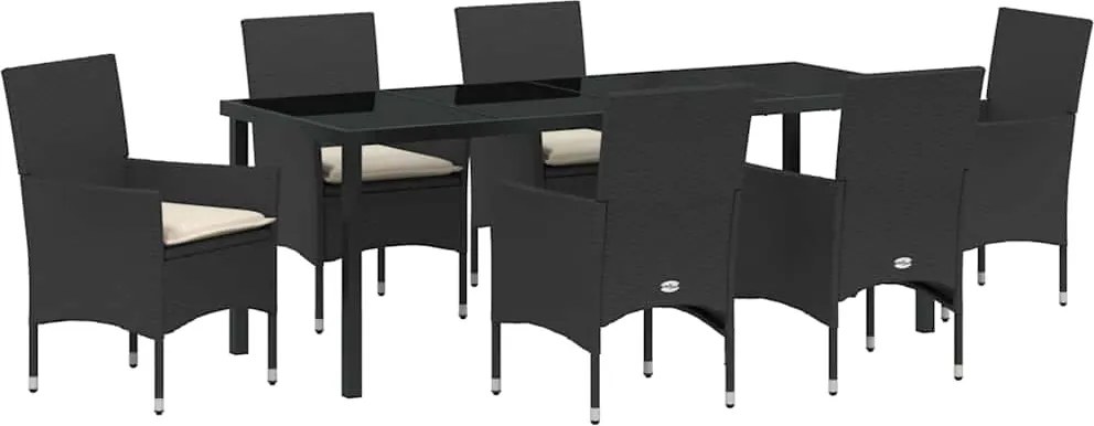 vidaXL Set de masă pentru grădină cu pernă 7 pcs Negru poliratan