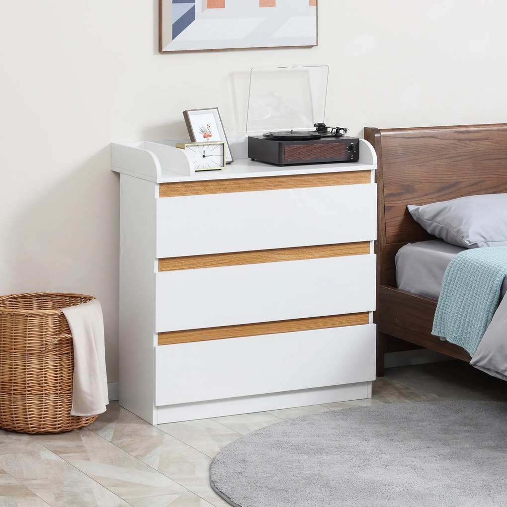 Comoda cu 3 sertare HOMCOM din lemn MDF si PAL pentru dormitor si sufragerie, 80x40x86cm, alb | Aosom RO