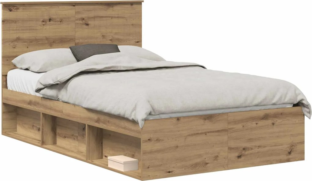 vidaXL Cadru de pat Stejar artizanal 120 x 190 cm Lemn de pin masiv