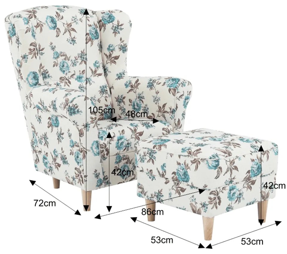 Fotoliu cu taburet, material textil rose 14, ASTRID