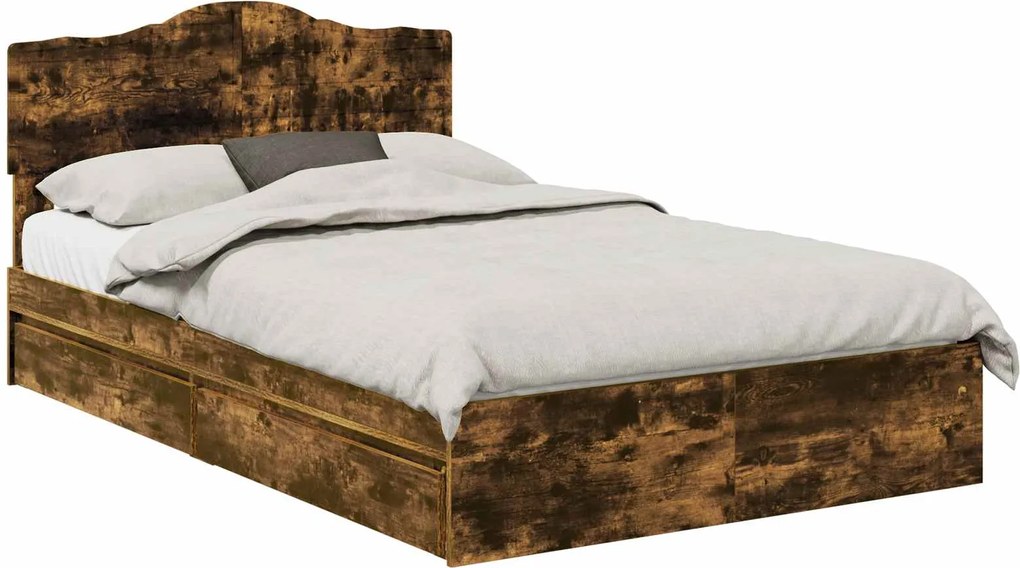 vidaXL Pat cu storage Stejar fumuriu 135 x 190 cm Lemn compozit