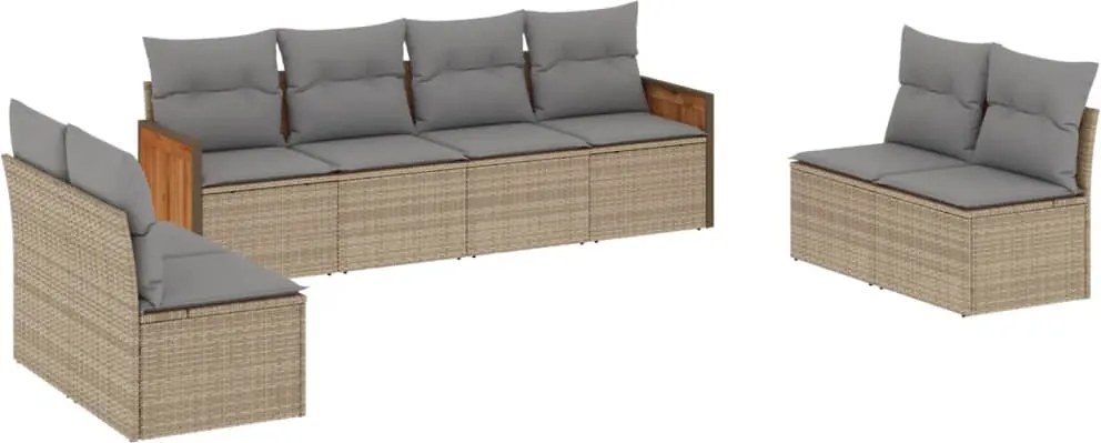 vidaXL Set canapele de grădină, 8 piese, cu perne, bej, poliratan