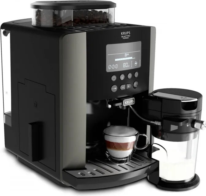 Espressor automat Krups Arabica Latte EA819E10, 1450W, 15 bar, 1.7 l, LCD, 5 programe, 3 functii, 3 setari de temperatura si aroma, Milk Comfort / One Touch Cappuccino, Negru