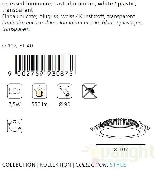 Spot incastrabil pt. tavan fals, diam. 10,7cm, LED Fueva 93087 EL