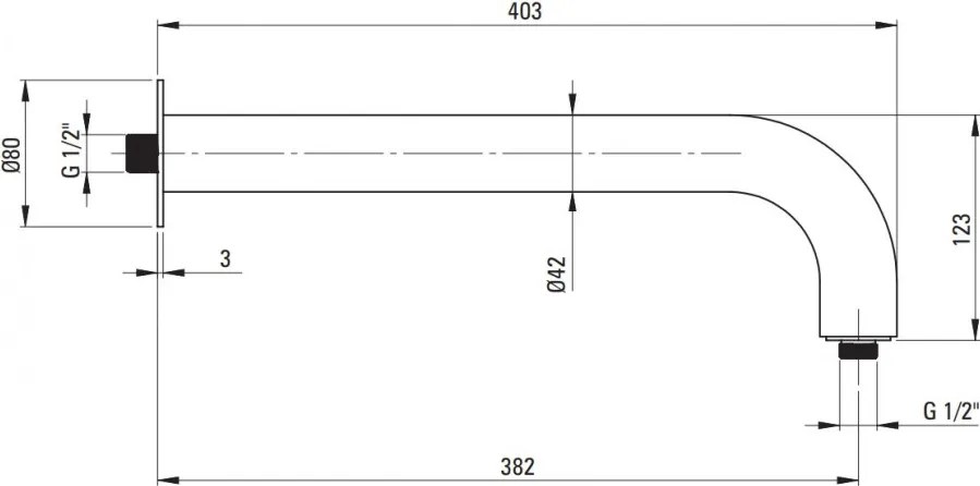 SILIA brat dispersor fix dus - 380 mm NQS_D41K Finisaj: titan