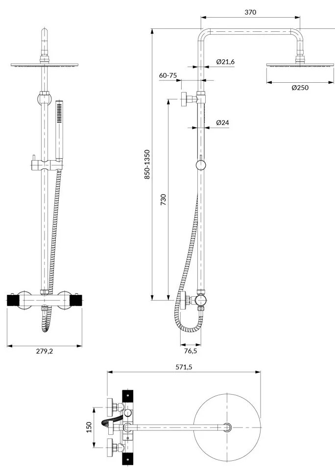 Omnires Contour set de dus perete cu termostat da cupru CT8044CPB