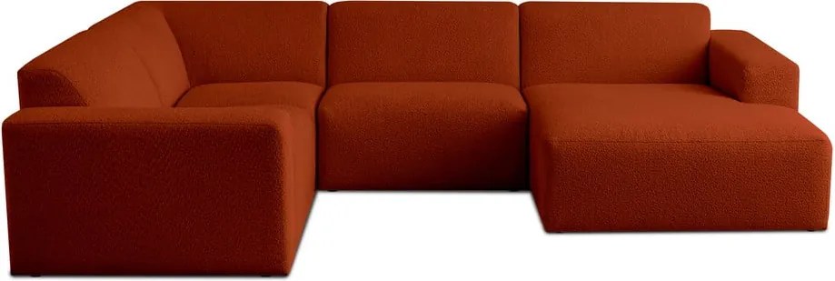 Colțar cărămiziu cu tapițerie din stofă bouclé (în formă de "U") Roxy – Scandic