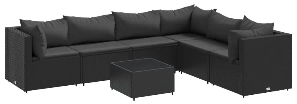 3308147 vidaXL Set mobilier de grădină cu perne, 7 piese, negru, poliratan