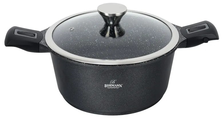 Oală Bohmann BH 1730-24CR, 24 cm, 4,3 l, mânere detașabile, compatibilă cu plitele cu inducție, negru