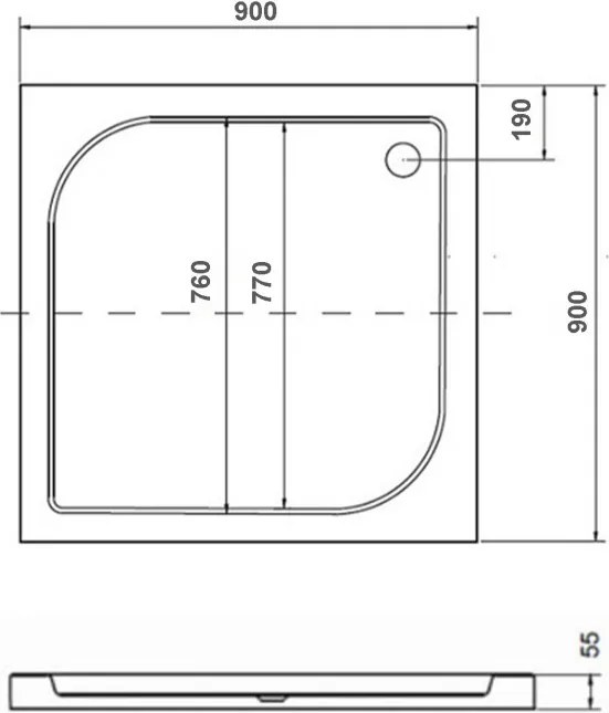 Cădiță de duș pătrată acrilică OSKAR90 90x90x5,5 cm