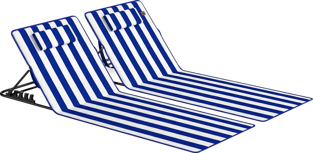 Outsunny Set 2 Saltele de Plajă cu Spătar Reglabil pe 4 Nivele, din Oțel și Poliester, 154x57x52 cm, Albastru și Alb | Aosom Romania