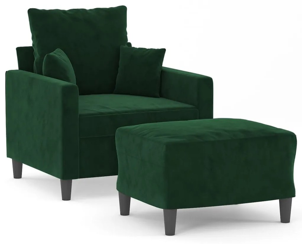 Fotoliu canapea cu taburet, verde inchis, 60 cm, catifea Verde inchis, 78 x 77 x 80 cm