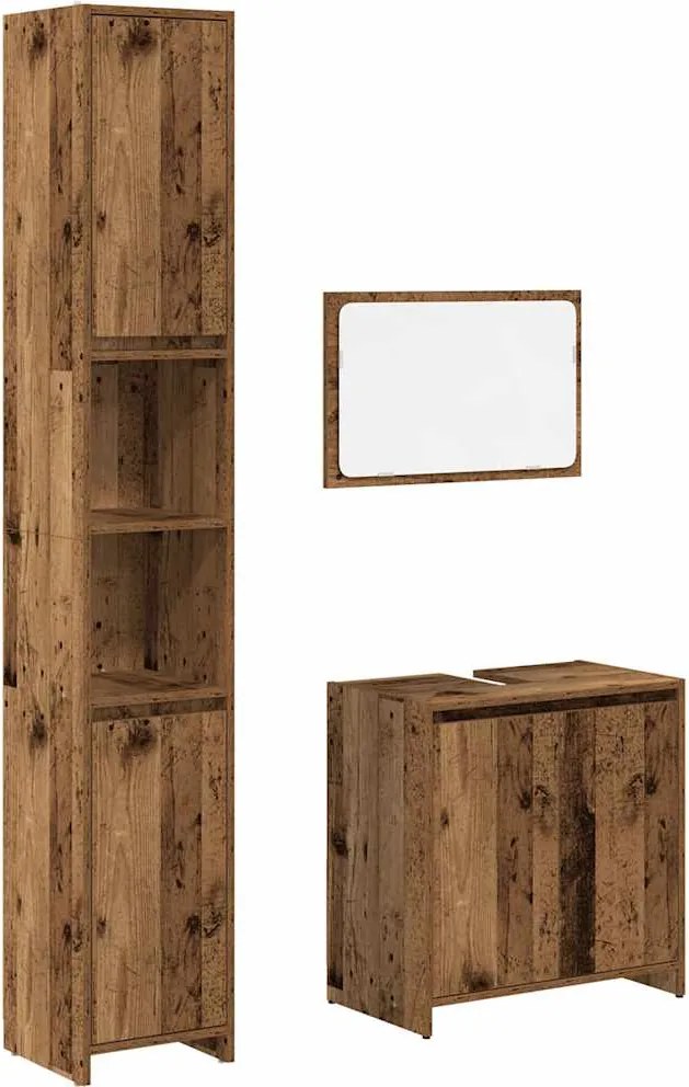 vidaXL Set mobilier de baie, 3 piese, lemn vechi, lemn prelucrat