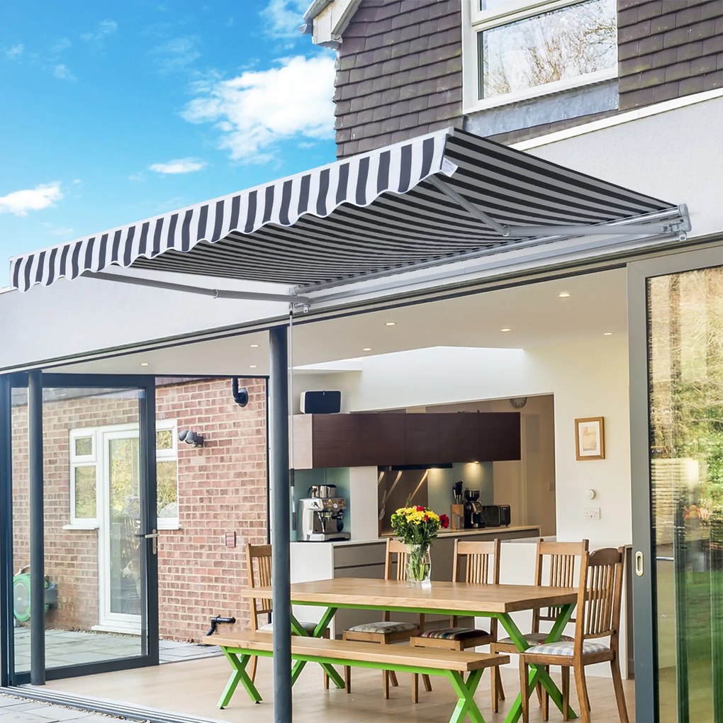 Outsunny Markiză cu braț articulat - Protecție solară cu manivelă 3,5 x 2,5 m Gri+Alb Aluminiu Poliester | Aosom Romania