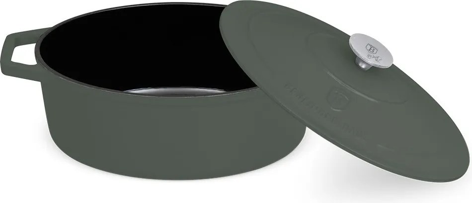 Oală roaster Berlinger Haus BH 8968, fontă emailată cu capac, 32 cm, verde mat