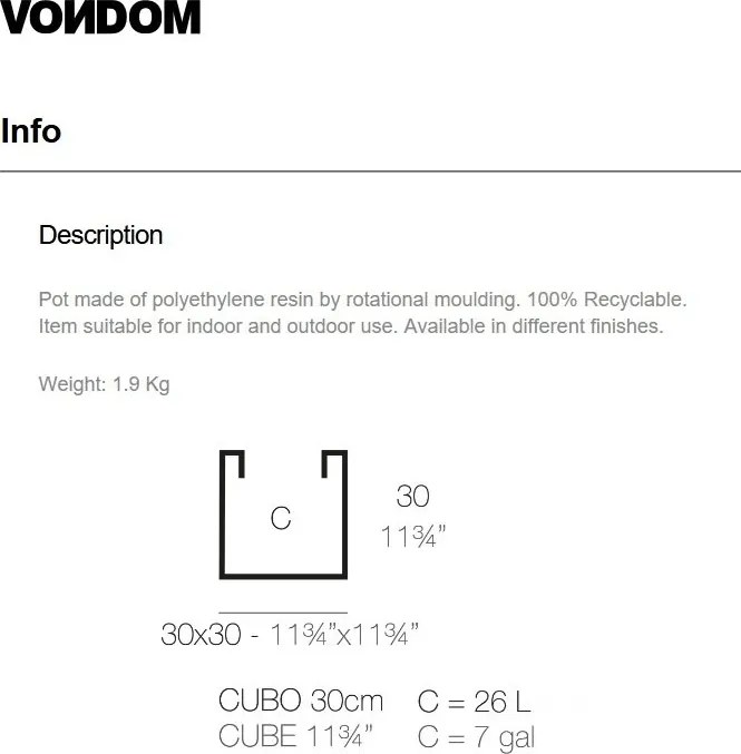 Ghiveci plante, flori design decorativ modern pentru amenajari interioare si exterioare, CUBE POT 41330R Vondom